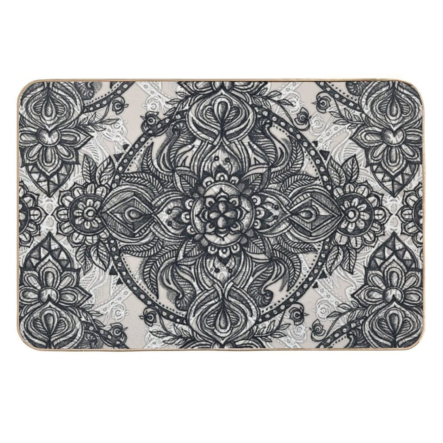 Charcoal Lace Pencil Doodle Easy Maintenance Bath Mat