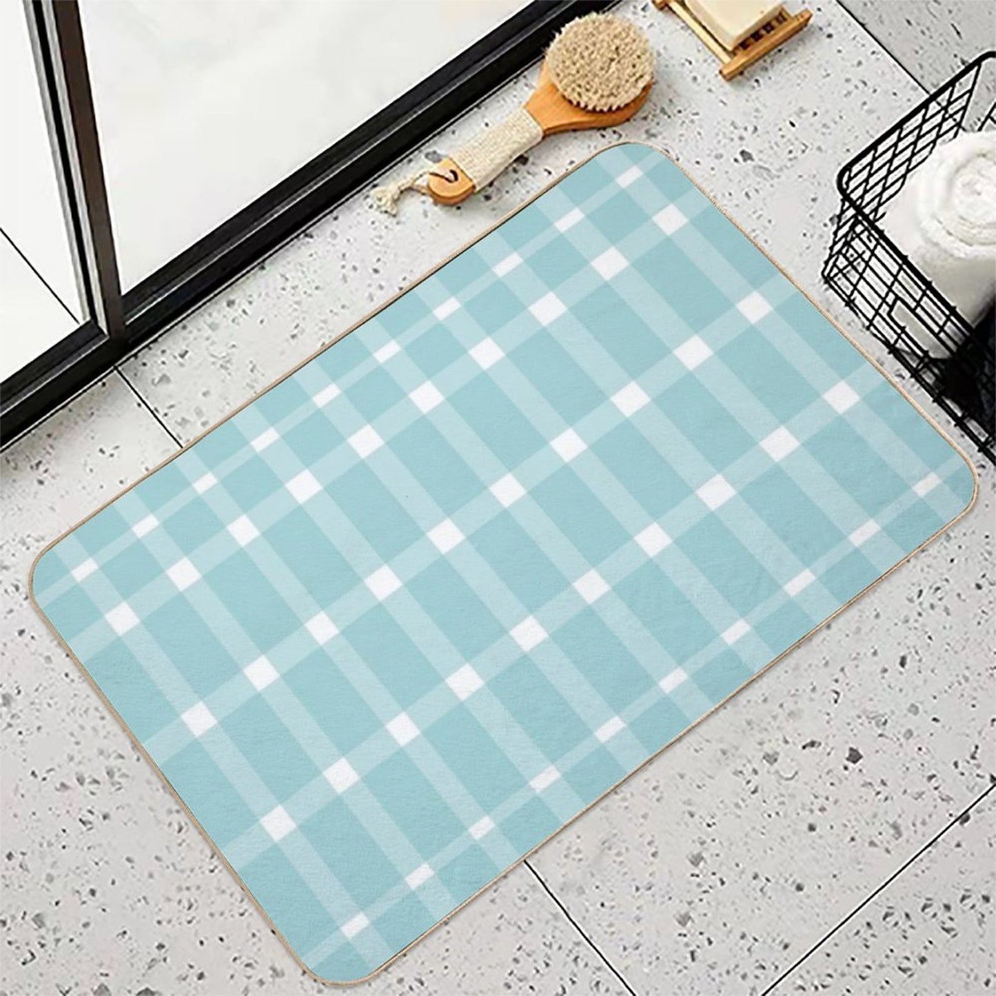 Blue Gingham Stain-Proof Bath Mat