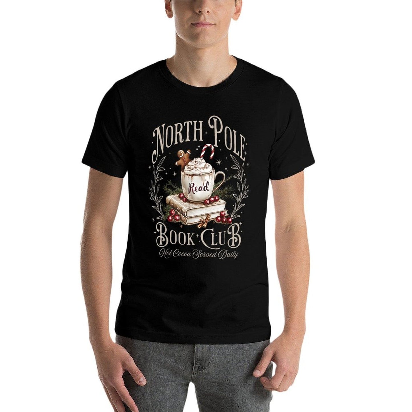 All Booked for Christmas Coquette Xmas Book Club Book Lovers Ribbed Collar T-Shirt