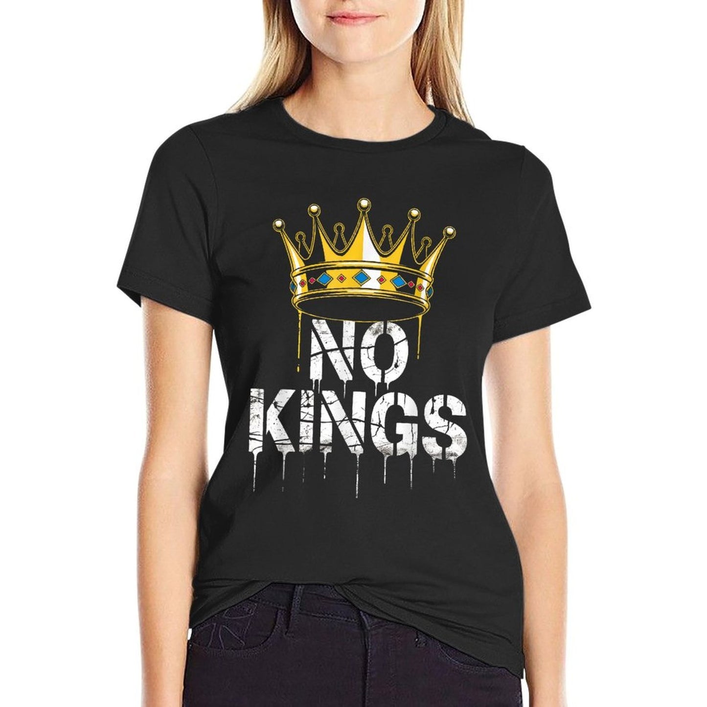 No Kings Independence Day Crown Patriotic American Freedom Fade-proof Color T-Shirt