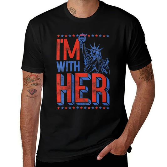 Womens Trendy Statue Of Liberty Im With Her Red White  Blue  Vintage-inspired T-Shirt