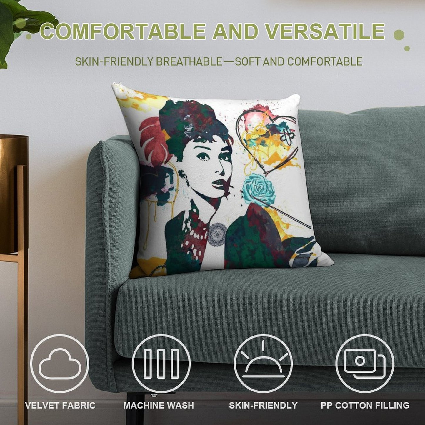 Audrey Hepburn Nature Colours Soft Reinforced Edging Throw Pillow