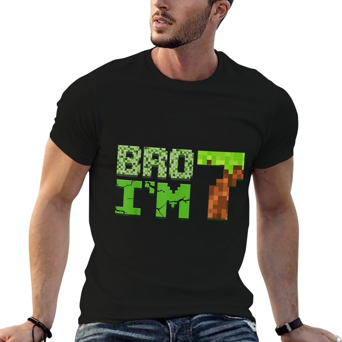 Birthday Boy 7th Birthday 7 Year Old Gamer Pixel Number Durable T-Shirt