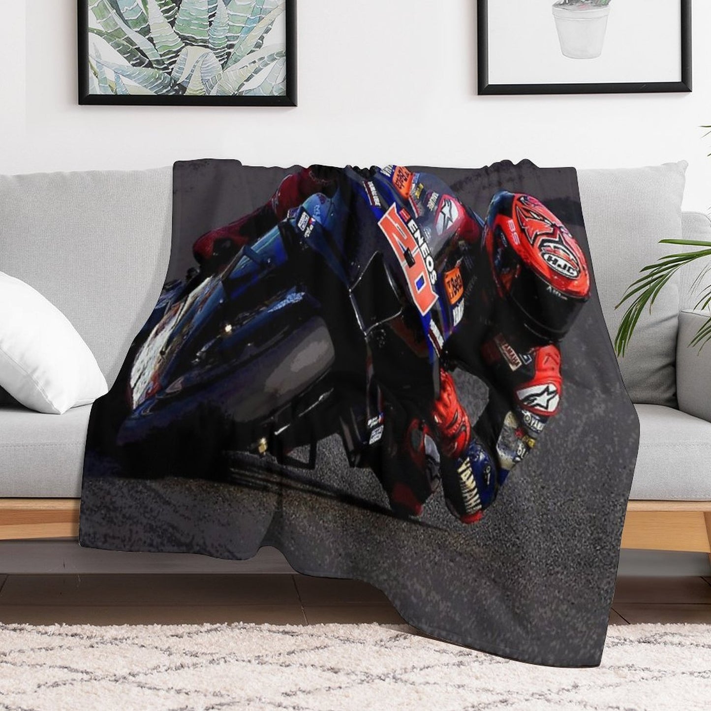 Fabio Quartararo on His 2024 MotoGP Motorcycle Making A Kneedown Abstract Premium Throw Blanket