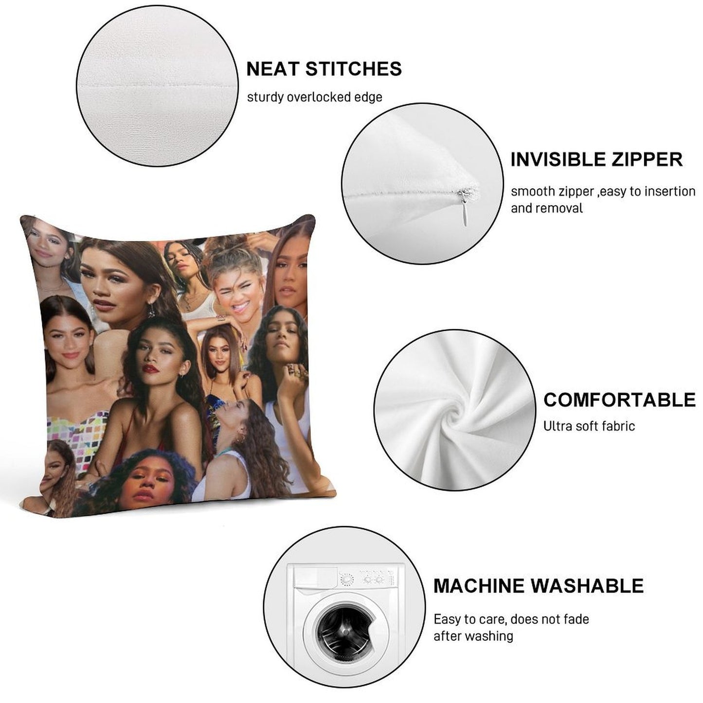 Zendaya Collage Soft Luxury Feel Throw Pillow