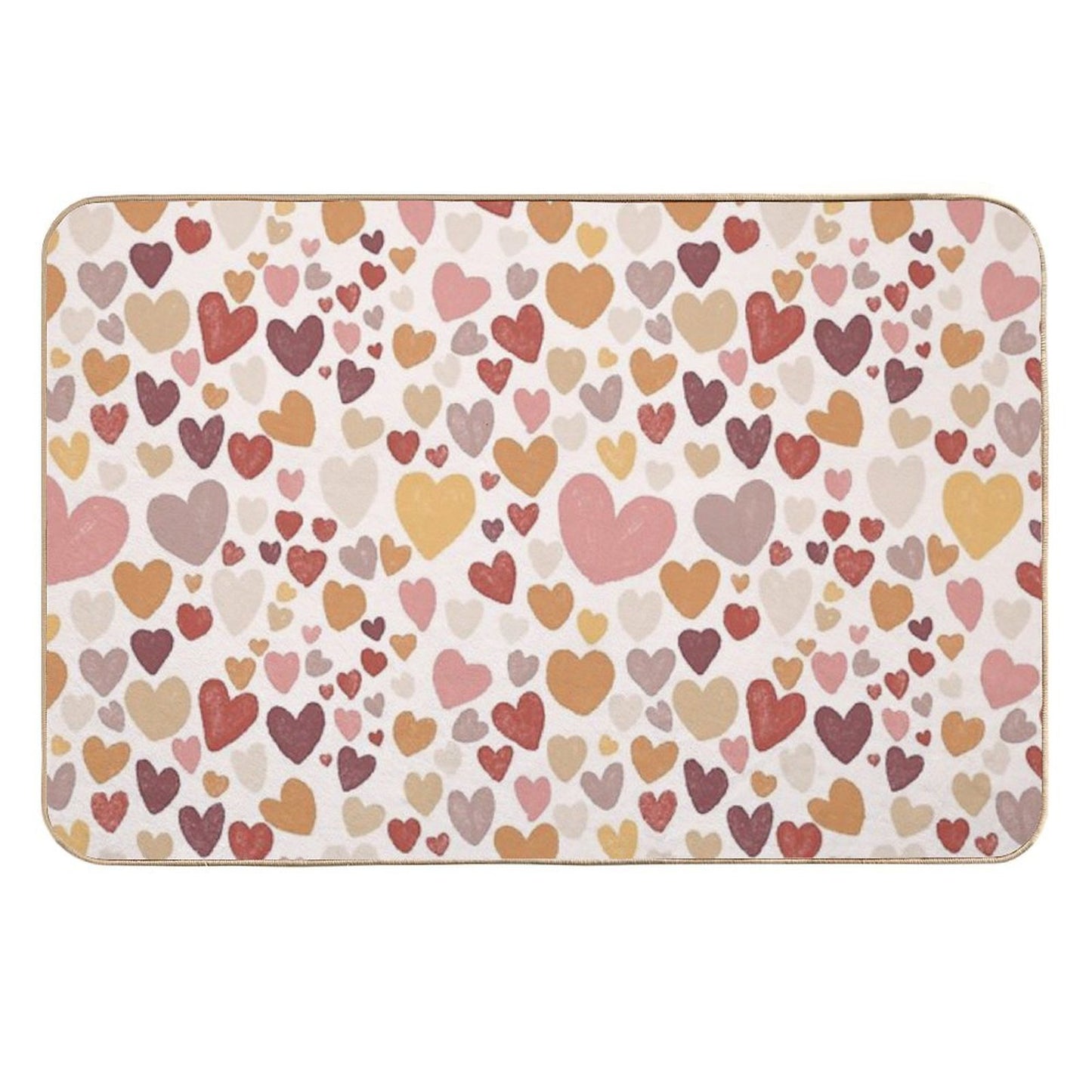 Sketched Hearts in Autumn Colours Absorbent Bath Mat