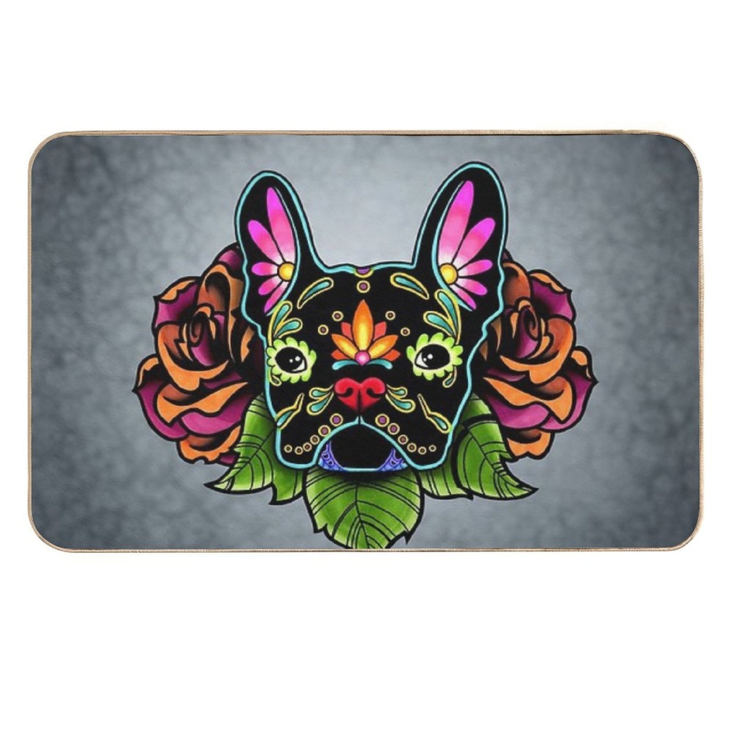 Day of The Dead French Bulldog in Black Sugar Skull Dog High-Traffic Bath Mat