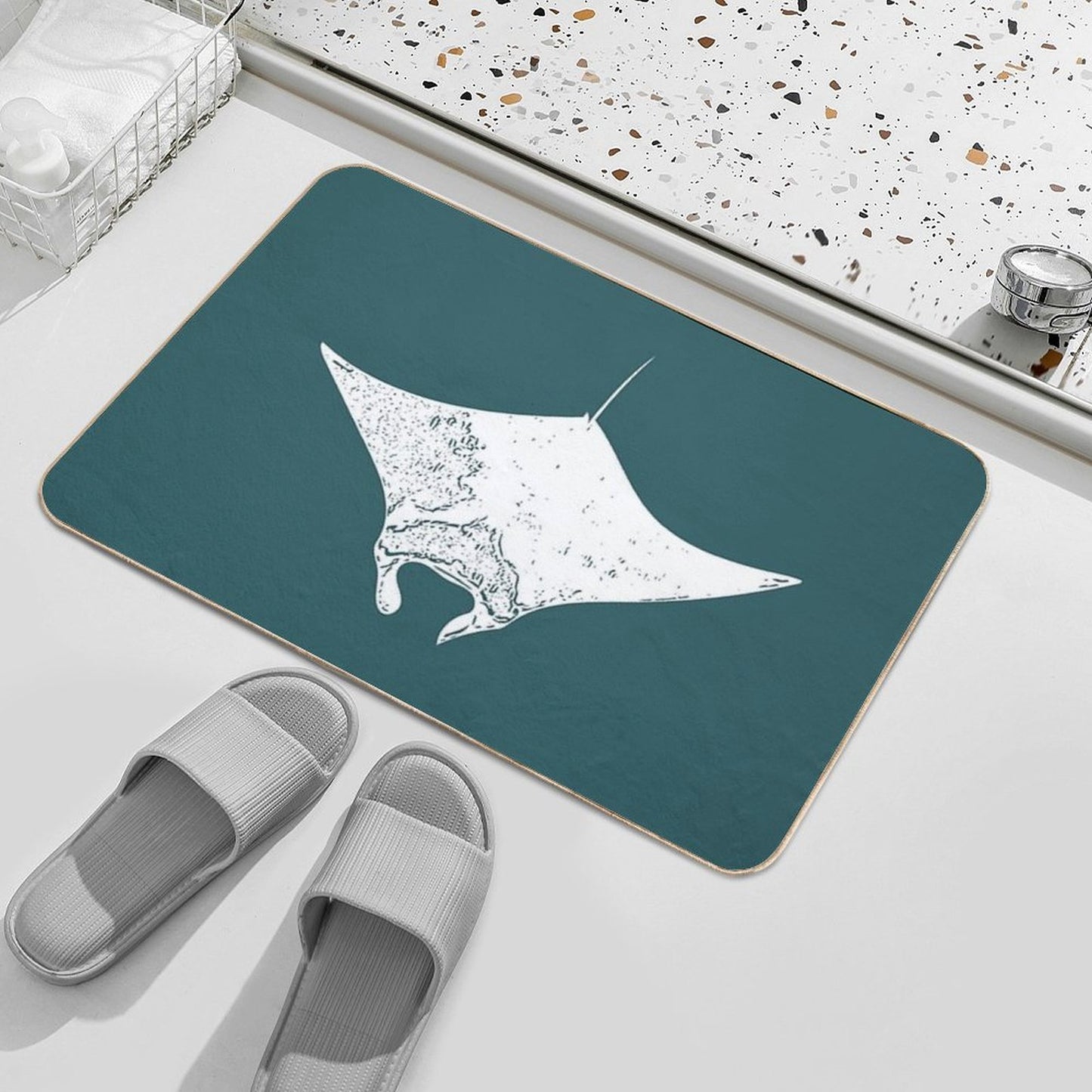Manta Ray White Print Absorbent Bath Mat