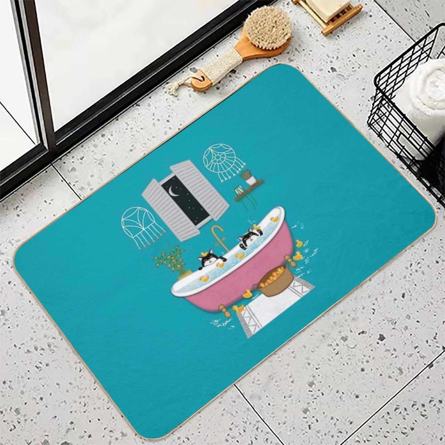 Cats Bubble Bath Duck Chaos Illustration Eco-Friendly Bath Mat