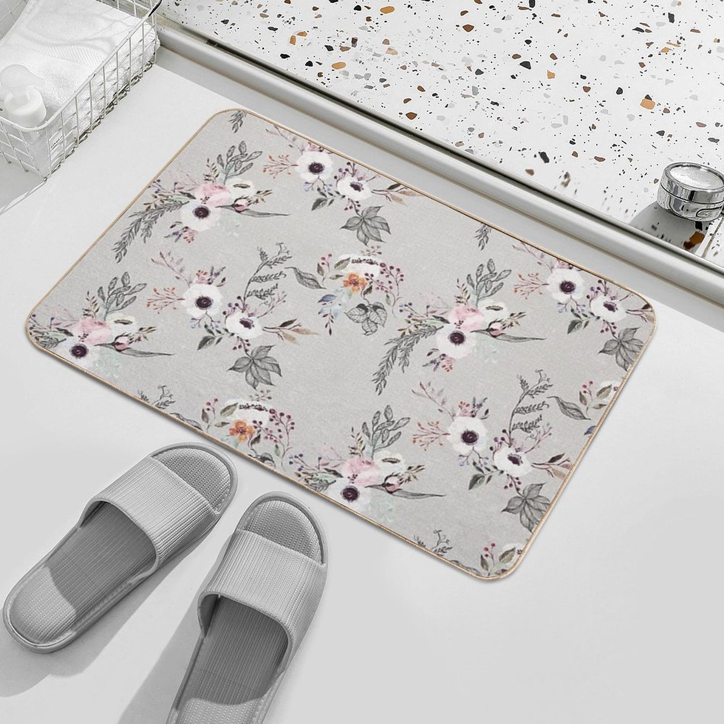 Modern Boho Watercolor And Ink Floral Bohemian Slip-Resistant Bath Mat