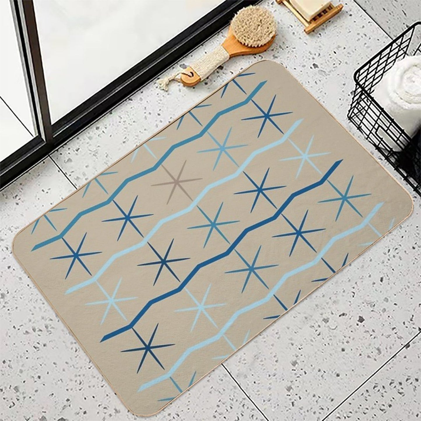 Serenity Waves Minimalist Geometric Blues Repositionable Bath Mat