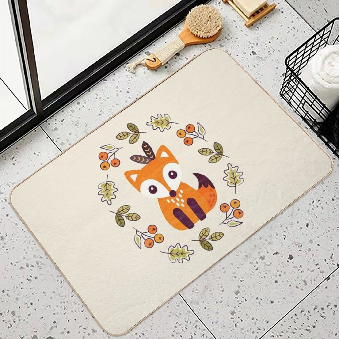 Little Red Fox with Autumn Berries Dirt-Trapping Bath Mat