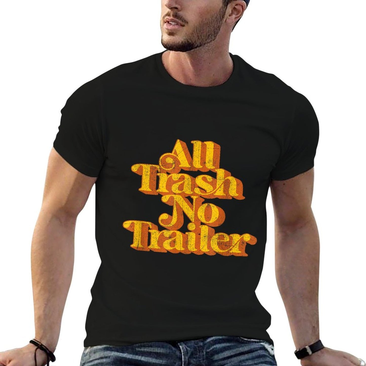 Vintage All Trash No Trailer Funny Country Pride Retro 70s Cotton T-Shirt