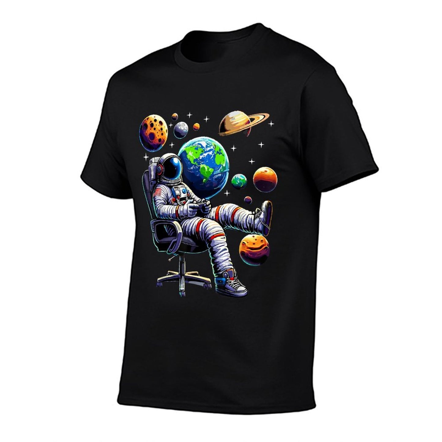 Astronaut Gamer Space Gaming System Planets  Rolled Sleeves T-Shirt