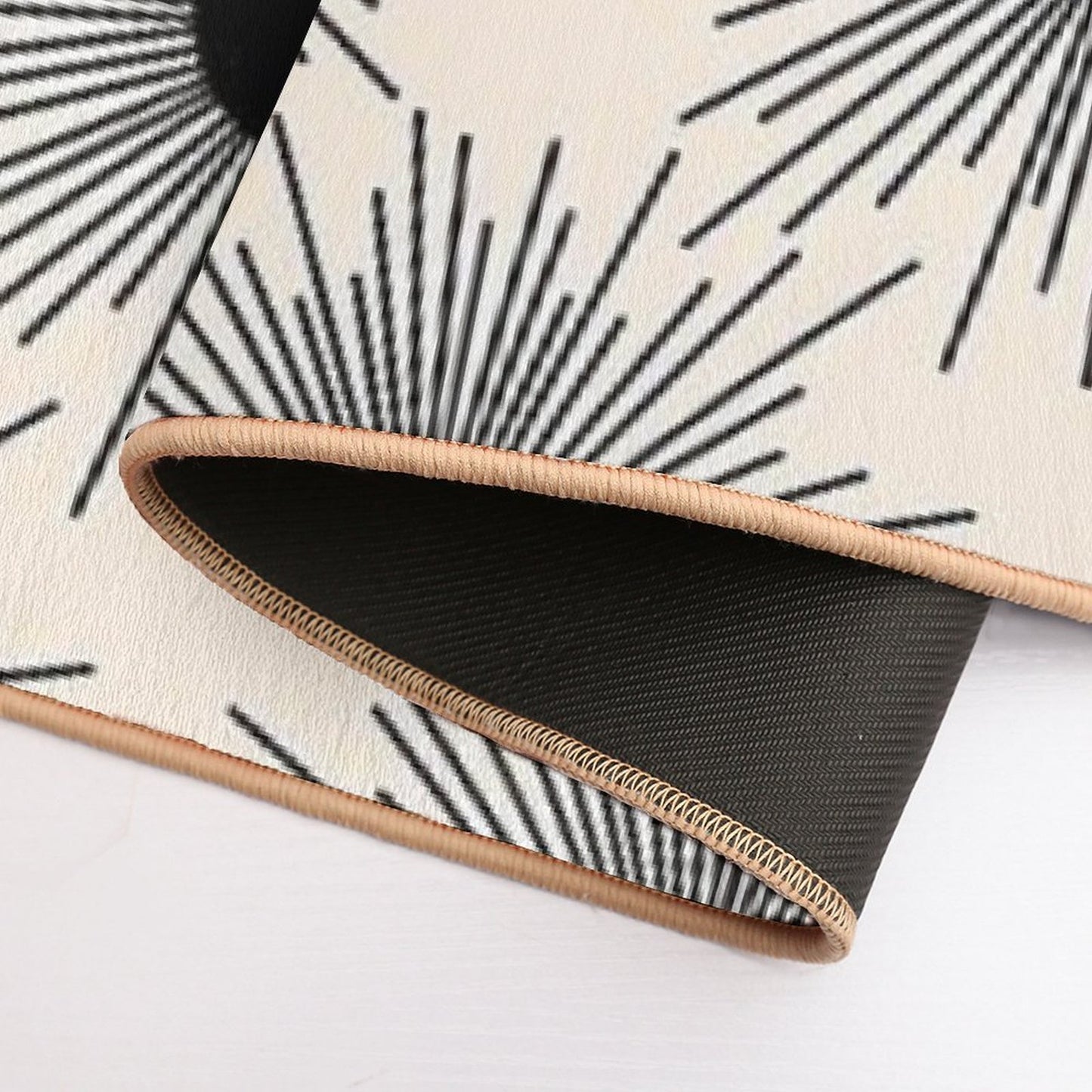 Sunburst Mid-Century Modern Sun Pattern in Black And Almond Cream Easy Maintenance Bath Mat