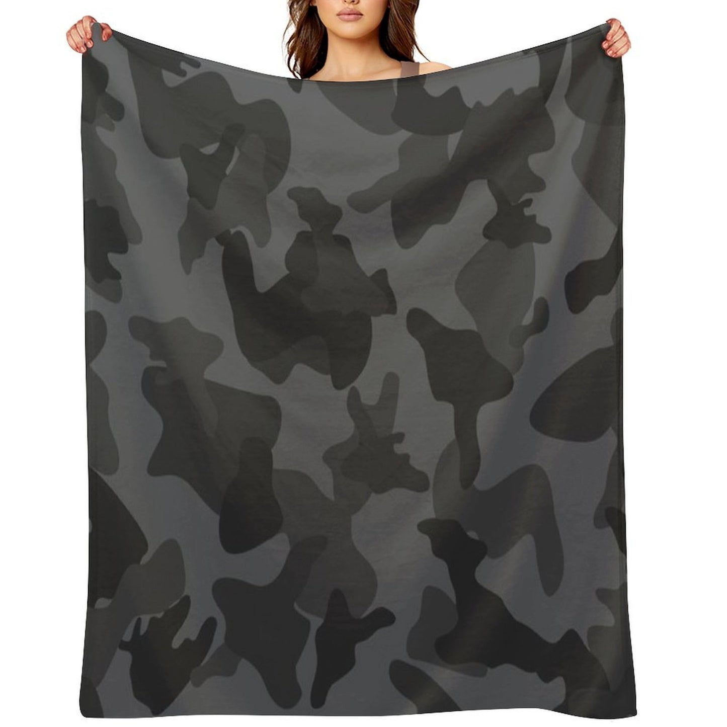 Camouflage Black Grey Night Camo Easy Care Throw Blanket
