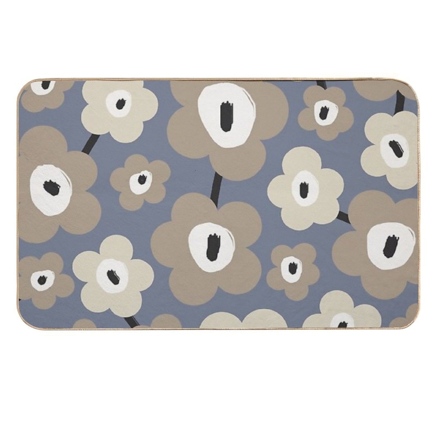Unique Scandinavian Floral Pattern in Gray, Blue And Beige Odorless Bath Mat