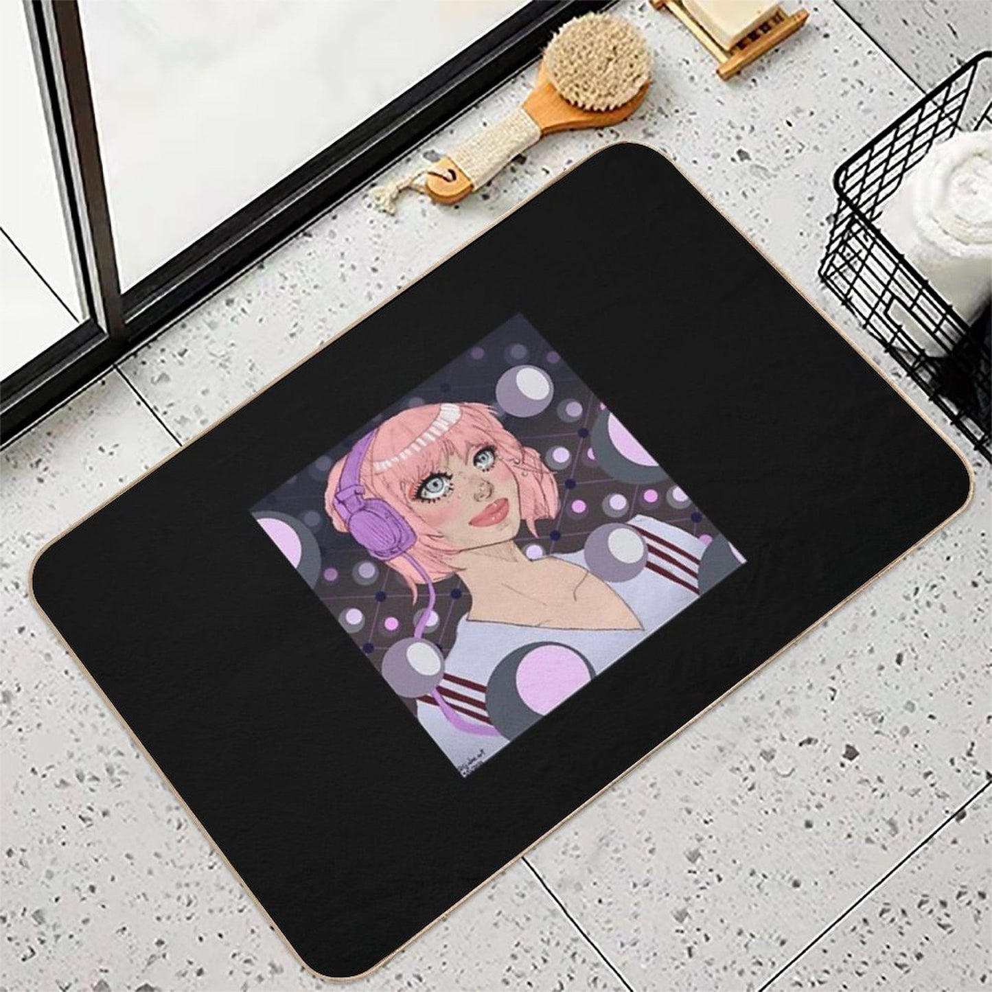 Headphones-Wearing, Crying Girl Dirt-Trapping Bath Mat