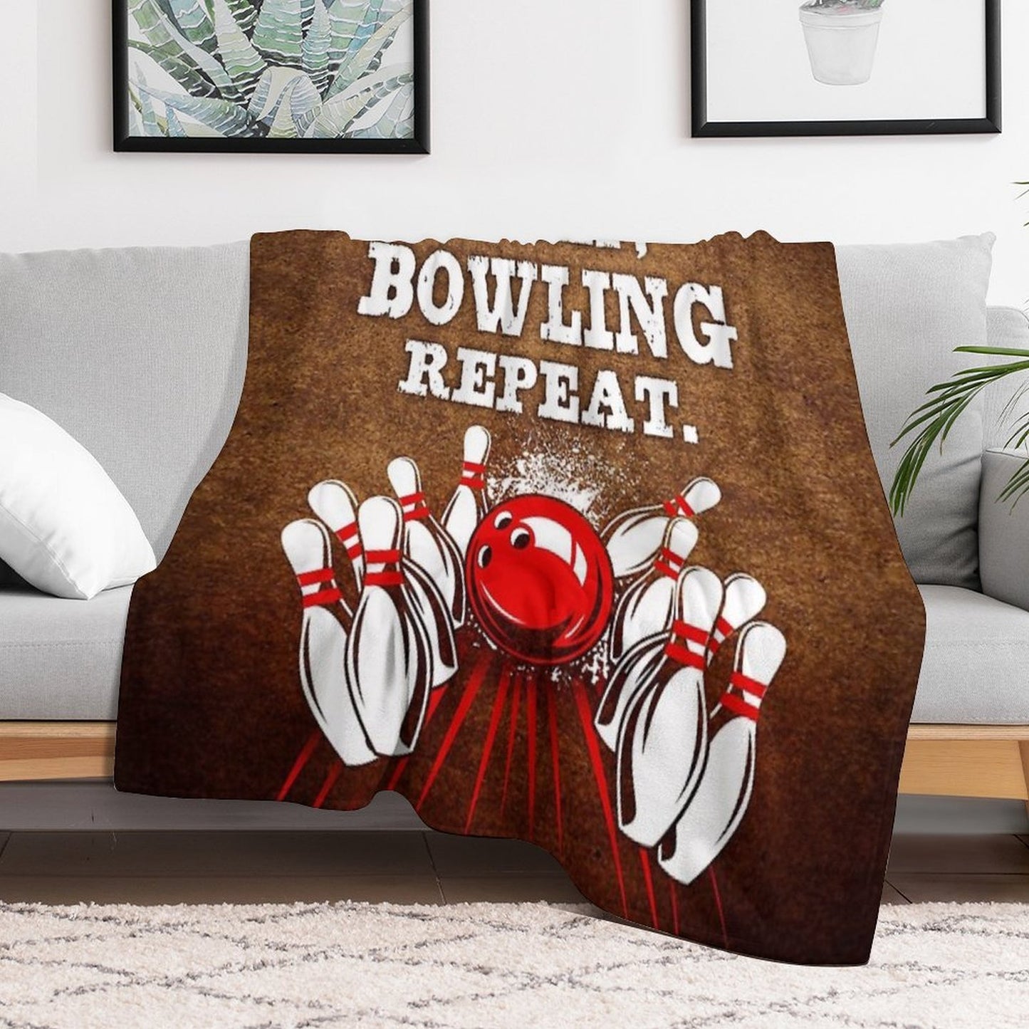 Eat Sleep Bowling Vintage Art Multi-functional Throw Blanket