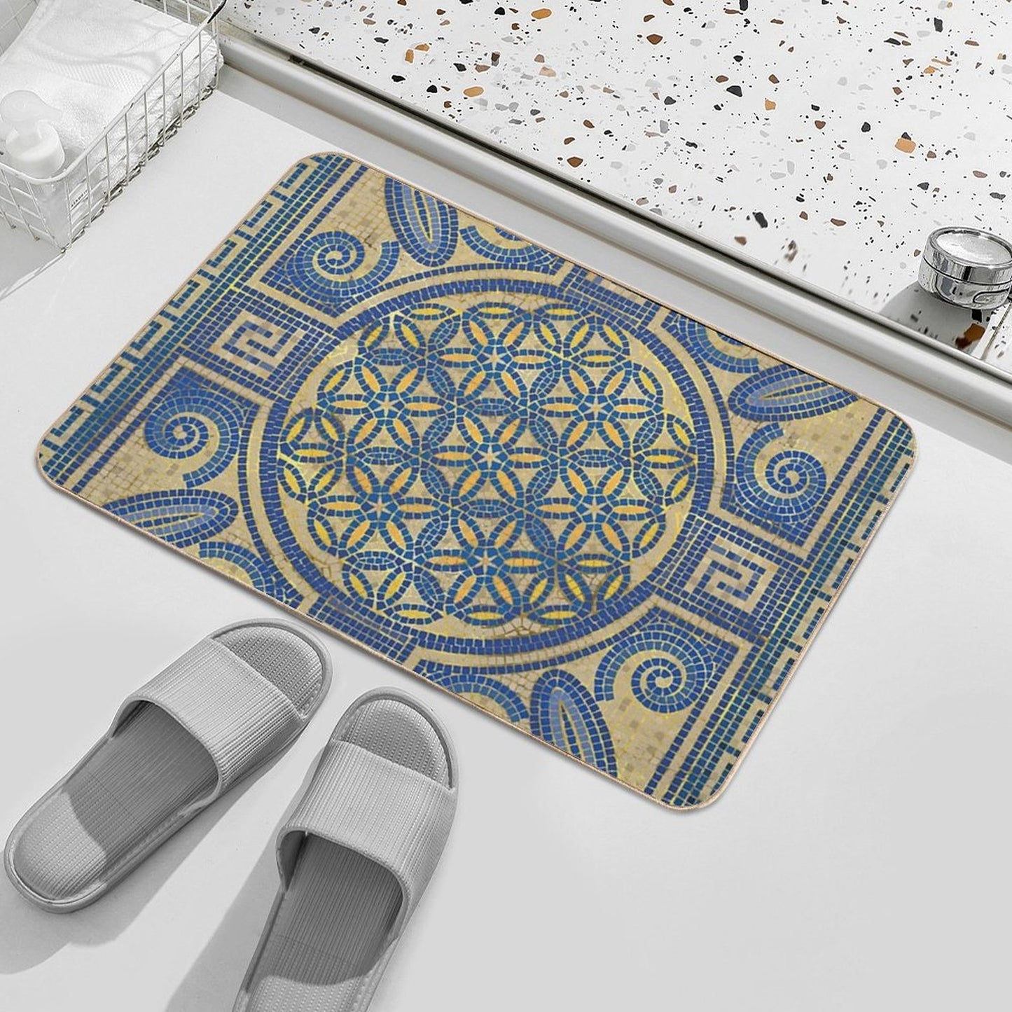 Flower of Life Mosaic Tile Ornament N1 Odorless Bath Mat