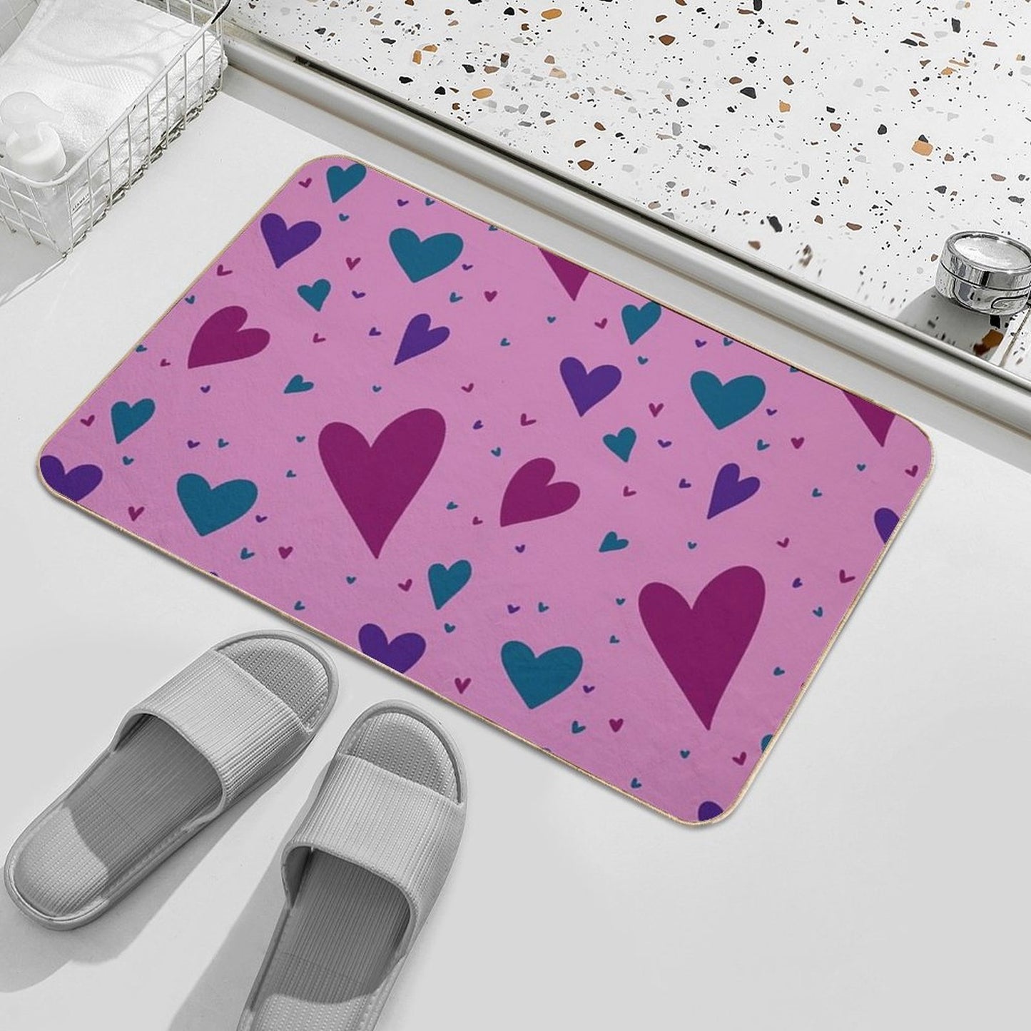 Hearts Fade-Resistant Bath Mat