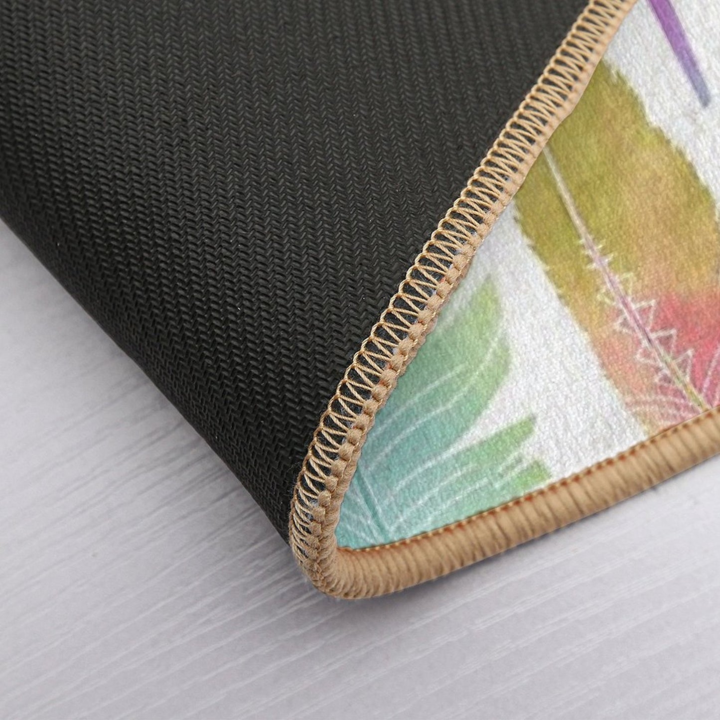 Boho Feather Pattern Watercolor Rainbow Non-Slip Bath Mat