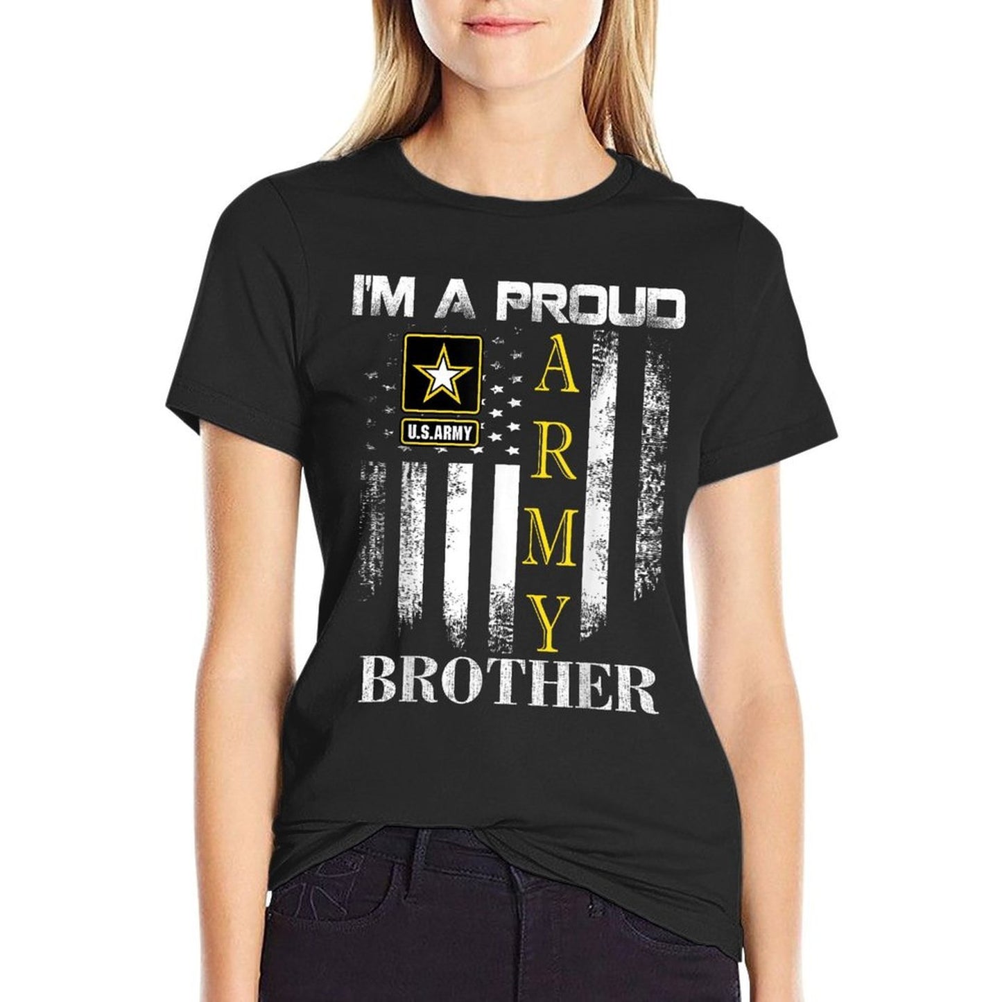Vintage I'm A Proud Army Brother With American Gift Slim-fit Cut T-Shirt