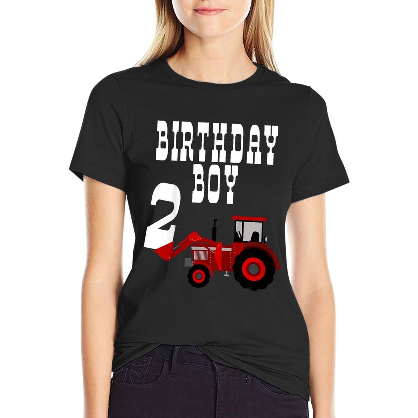 Kids Red Farm Tractor Birthday Boy 2 Year Old Party Two Versatile T-Shirt