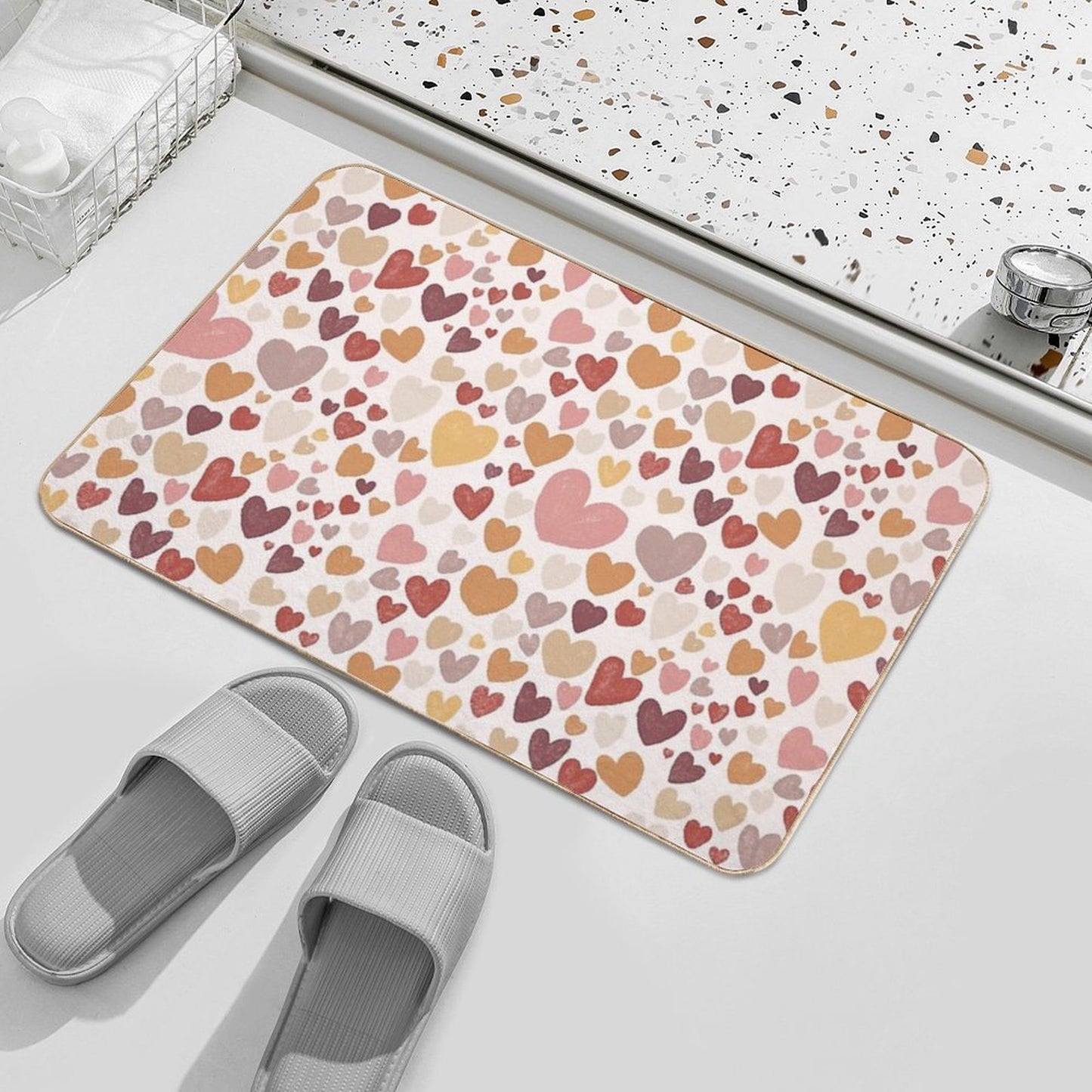 Sketched Hearts in Autumn Colours Absorbent Bath Mat