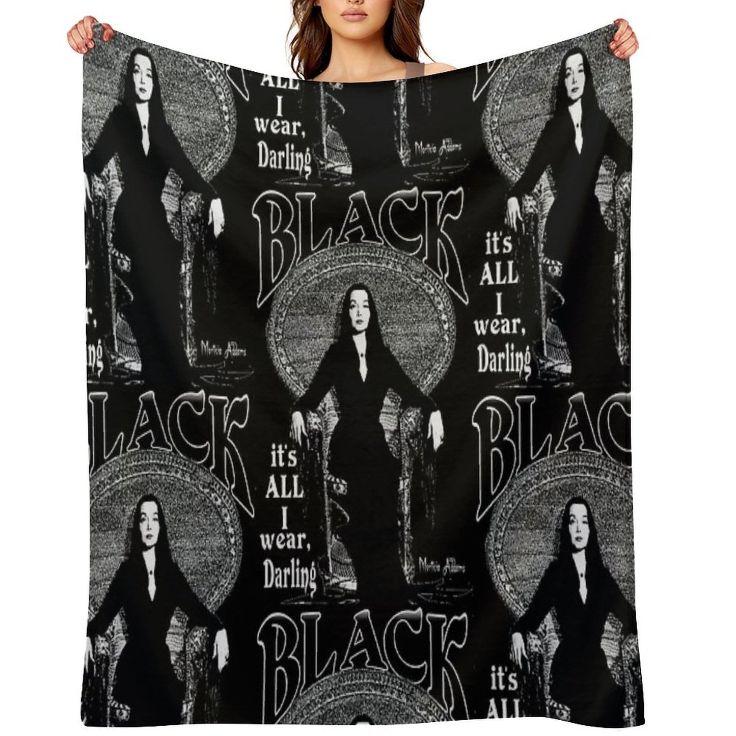 BLACK- It's All I Wear- Morticia Addams Gift-ready Throw Blanket