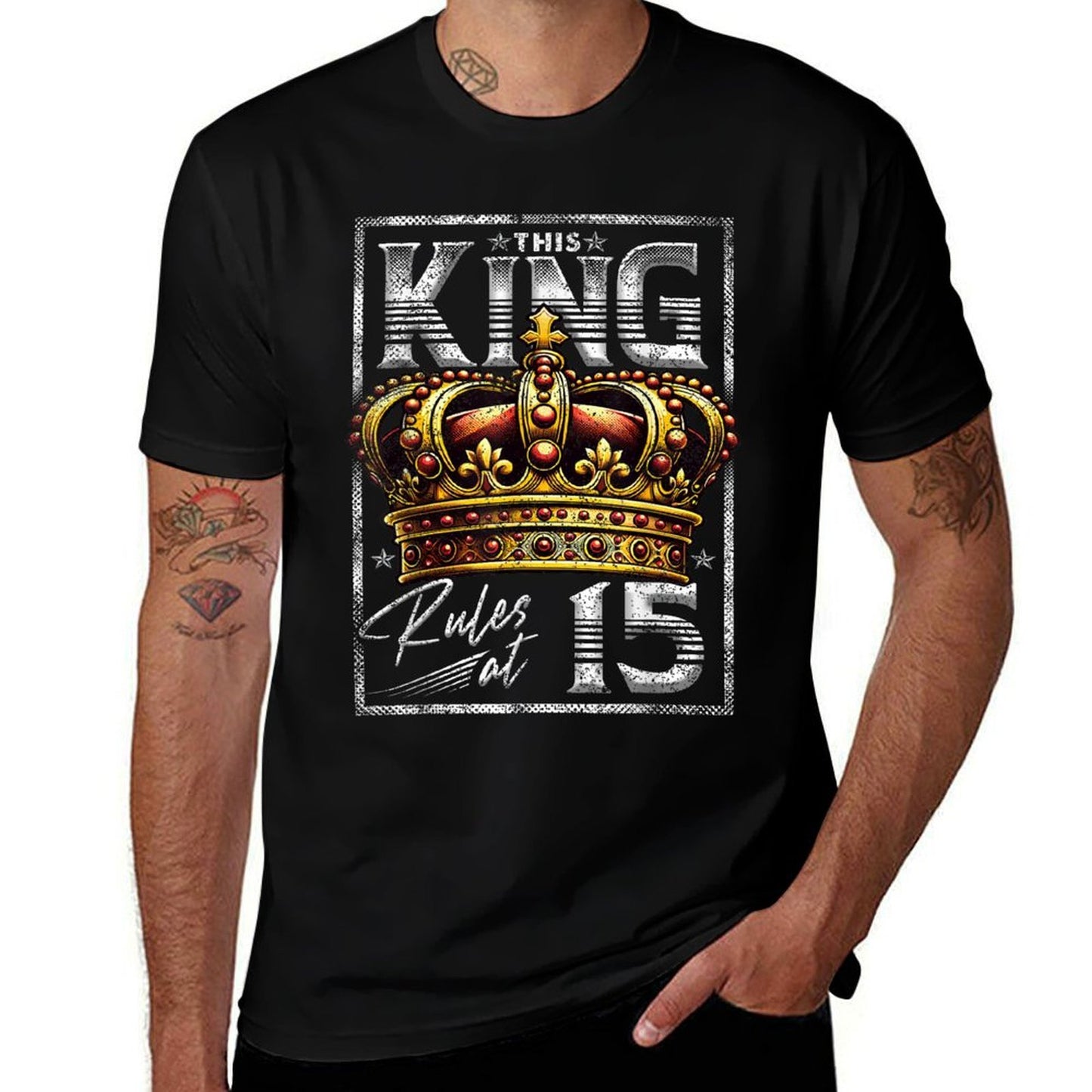 This King Rules at 15 15 Year Old Gifts 15th Birthday Summer-ready Fabric T-Shirt