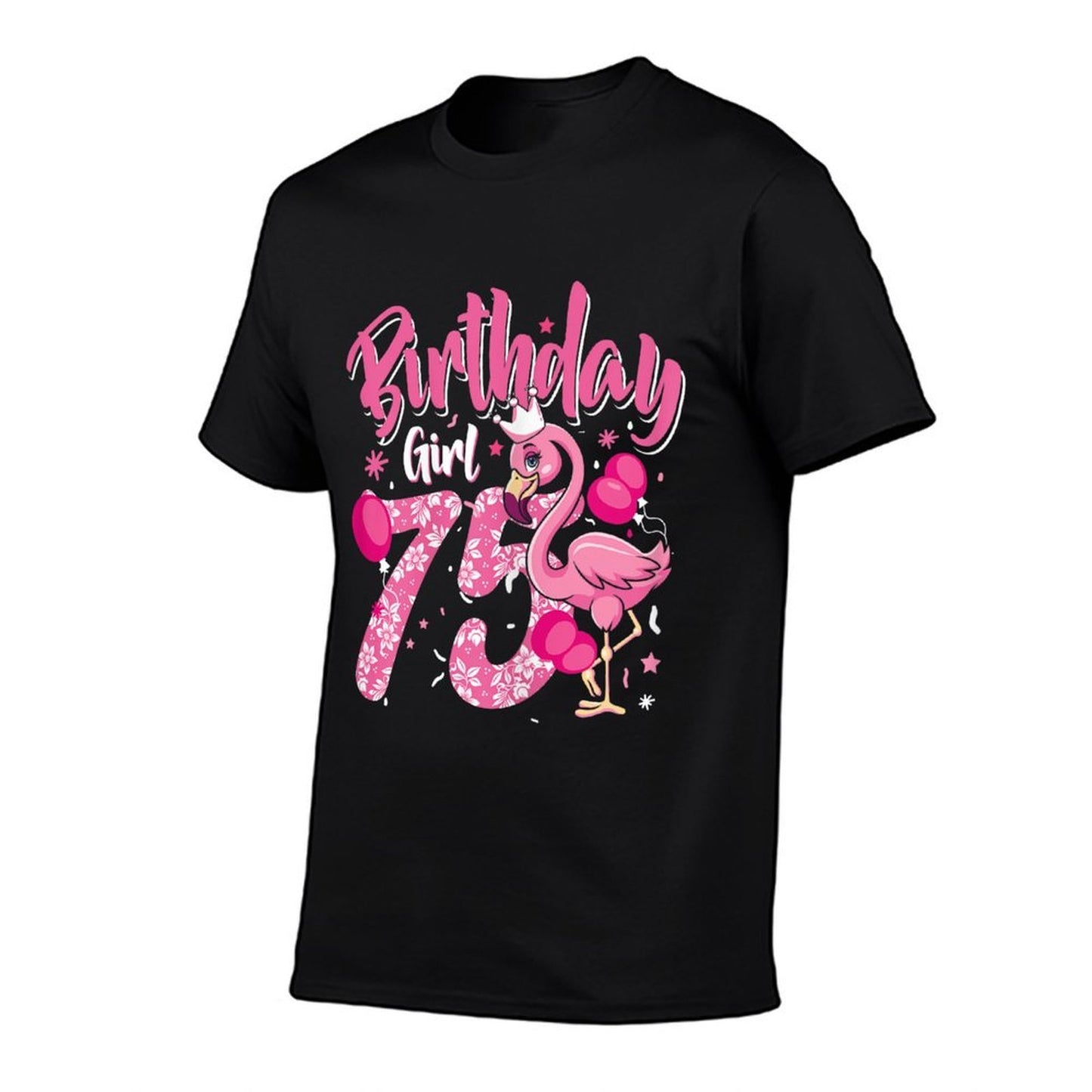 75th Birthday Gift Flamingo Fan 75 Year Old Women 75th Bday Heathered Texture T-Shirt