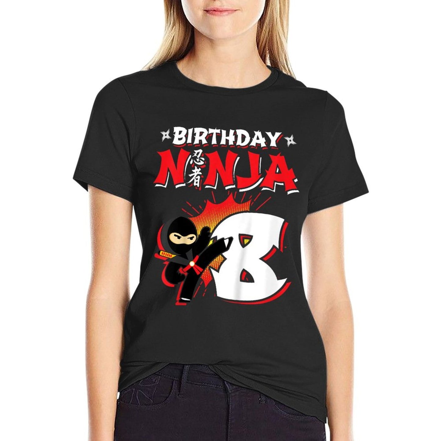 Kids Ninja Birthday Party Gift - 8 Year Old - Birthday Ninja 8 Rolled Sleeves T-Shirt