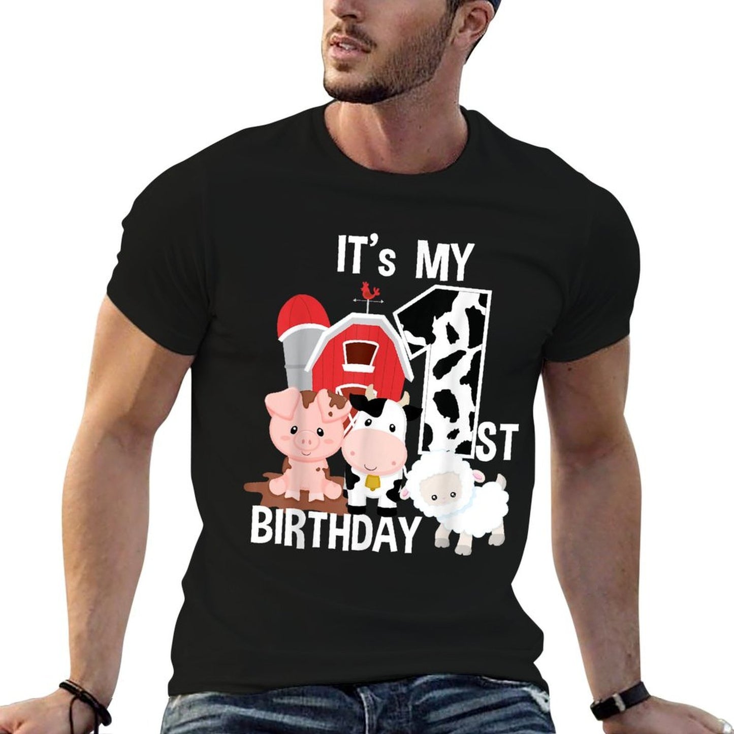 Farm Animals 1 Year Old It's My 1st Birthday Party Lightweight T-Shirt