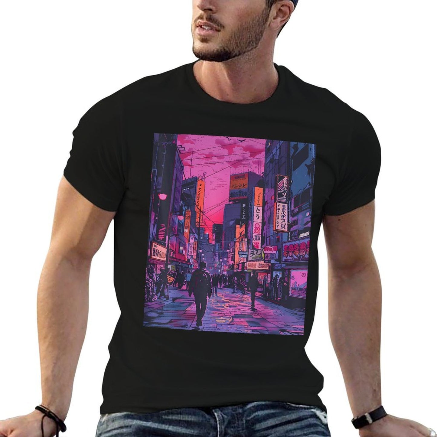 Japanese Streetwear Retro Twilight Tokyo Alley Odor-resistant T-Shirt