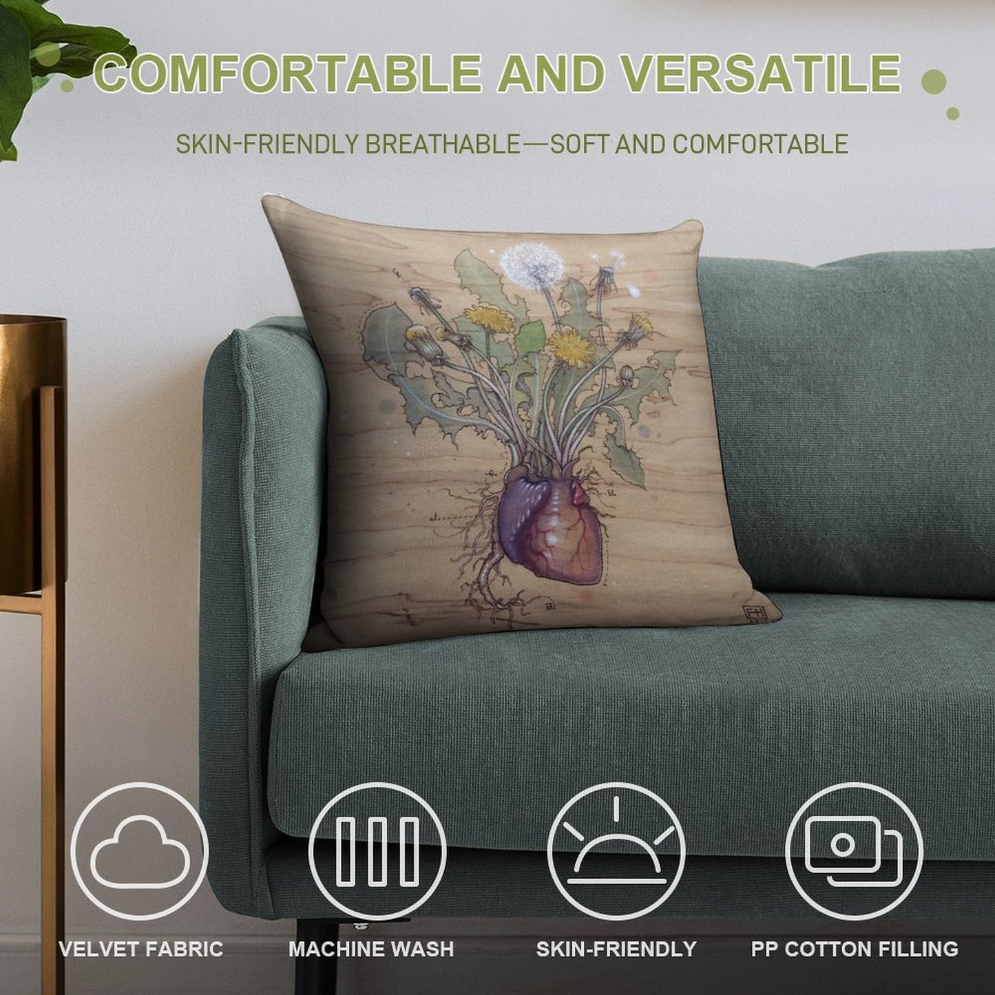 Dandelion Heart Soft High-Density Material Throw Pillow