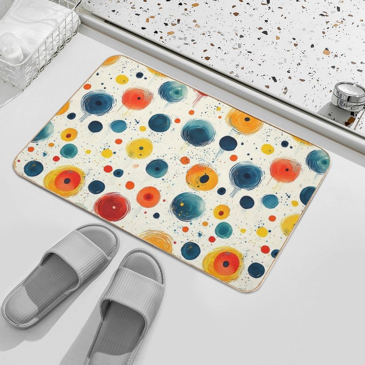 Watercolor Shapes Pattern – Colorful Abstract Circles Slip-Resistant Bath Mat