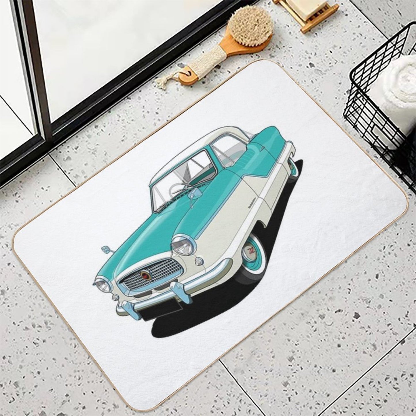 Austin Metropolitan in Two Tone Turquoise And White Toxin-Free Bath Mat