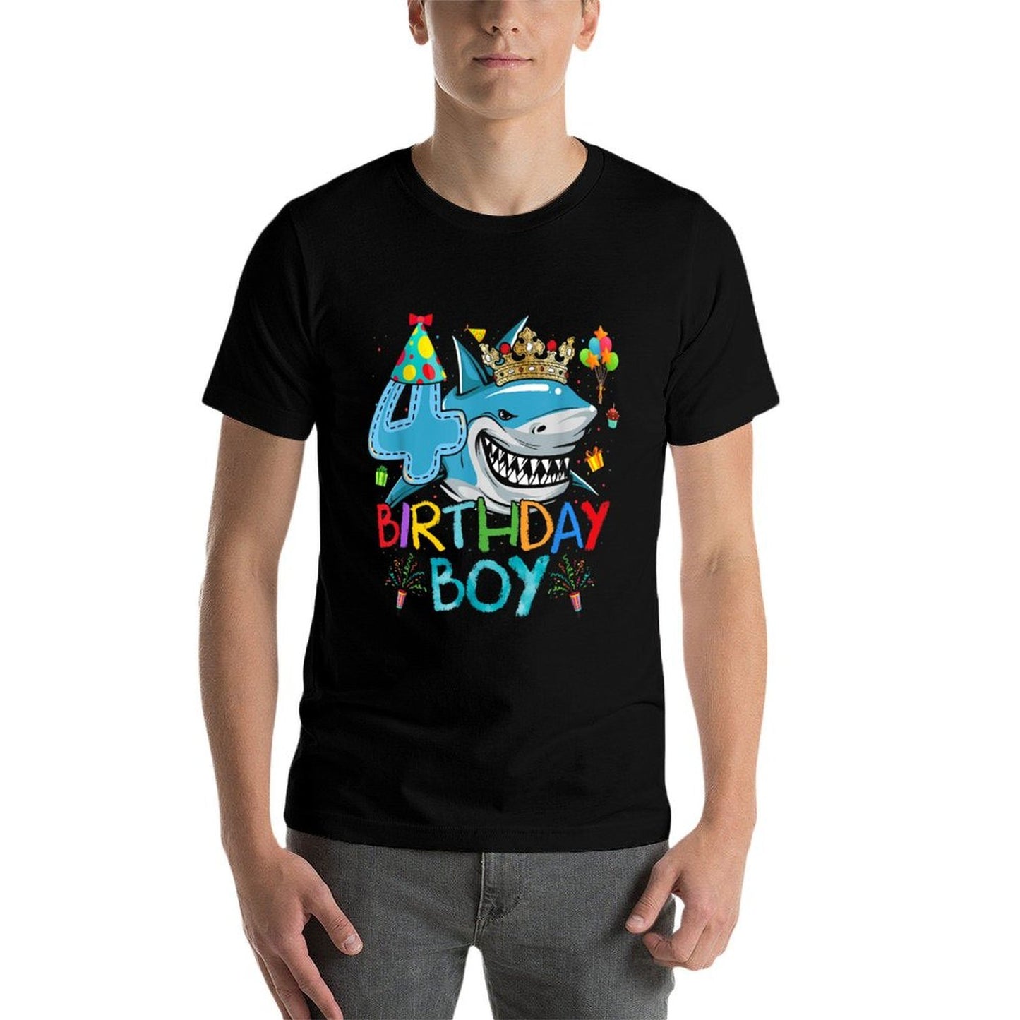 4th Birthday Shark Ocean Theme Party 4 Years Old For Boy Relaxed-fit T-Shirt