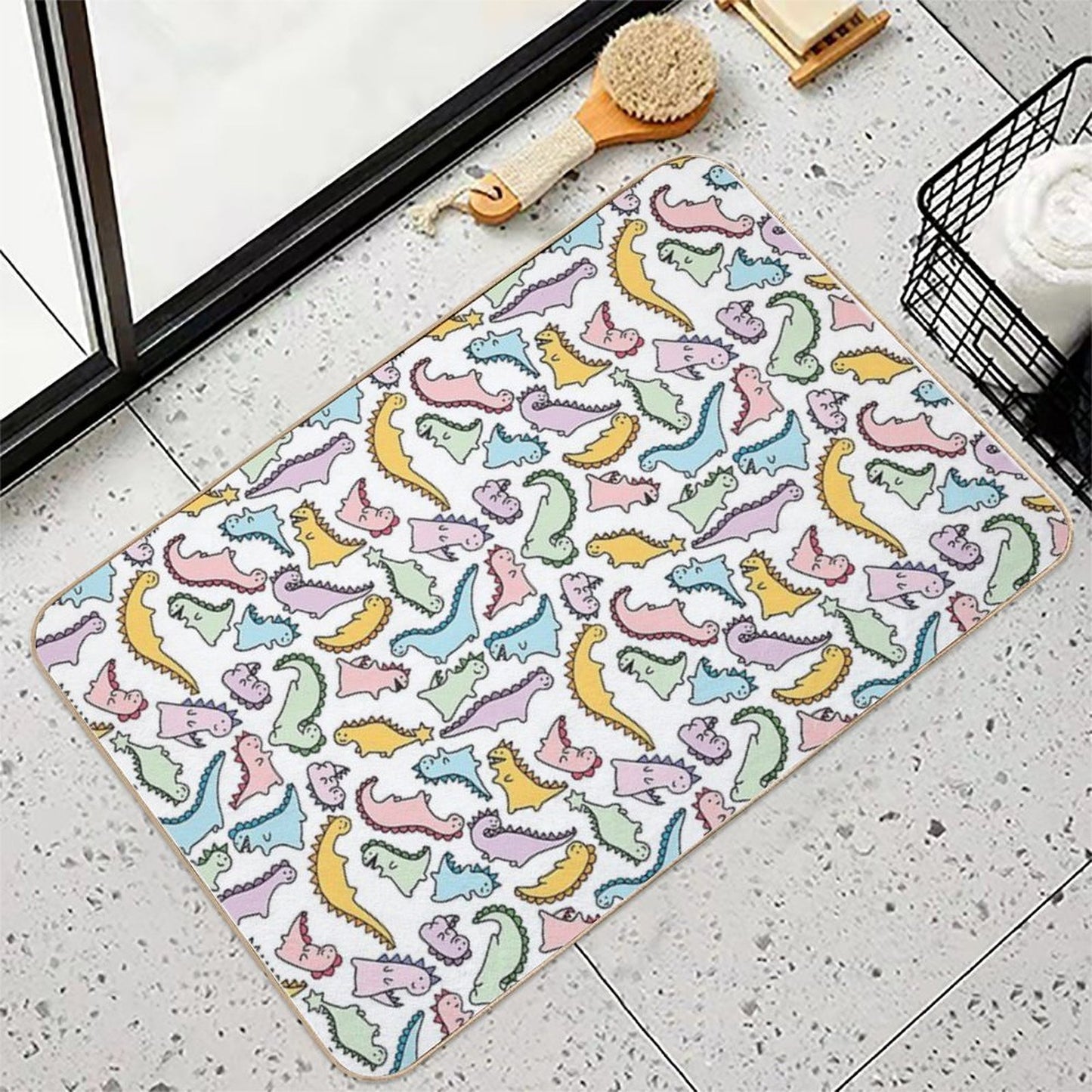 Cute Dino Explosion Repositionable Bath Mat