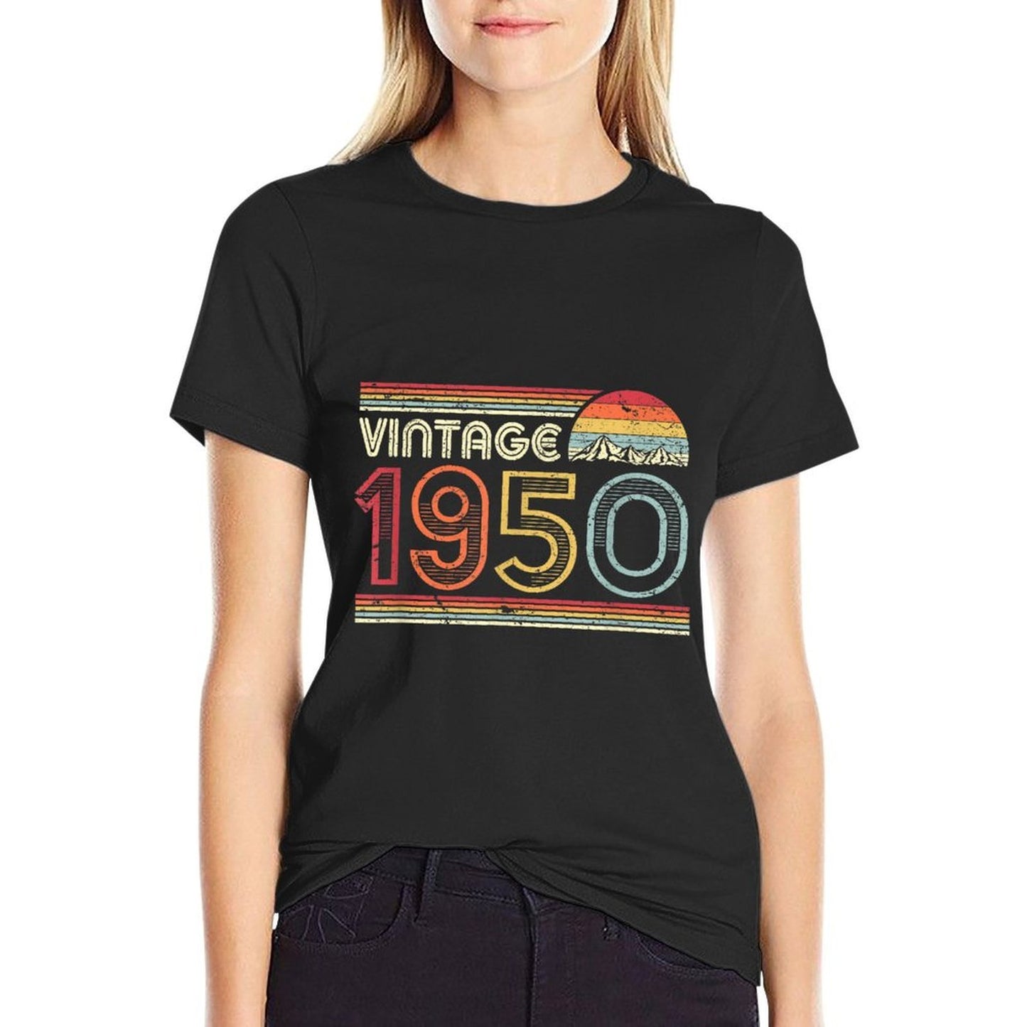 70th Birthday Gift T. Classic, Vintage 1950 Ribbed Collar T-Shirt