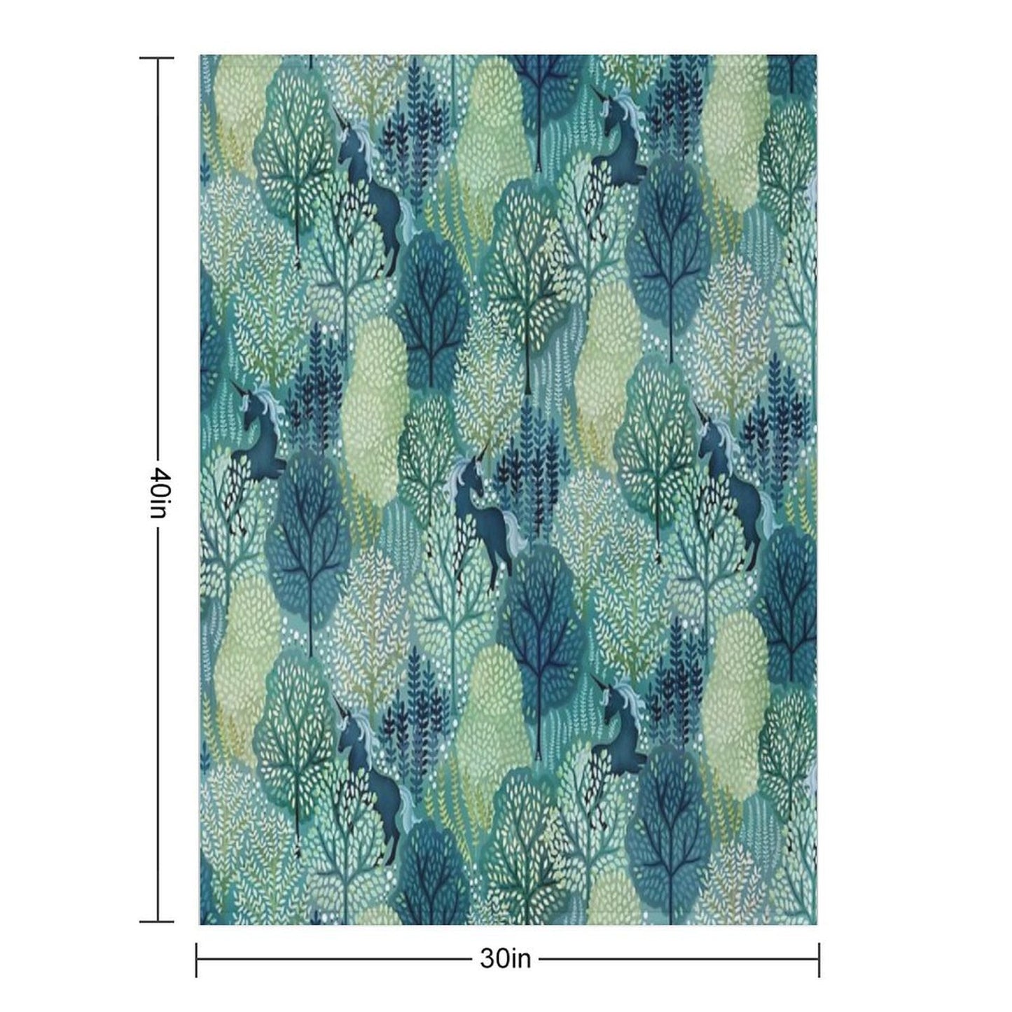 Hidden Unicorn Woods in Shades of Green Watercolor Eco-conscious Throw Blanket