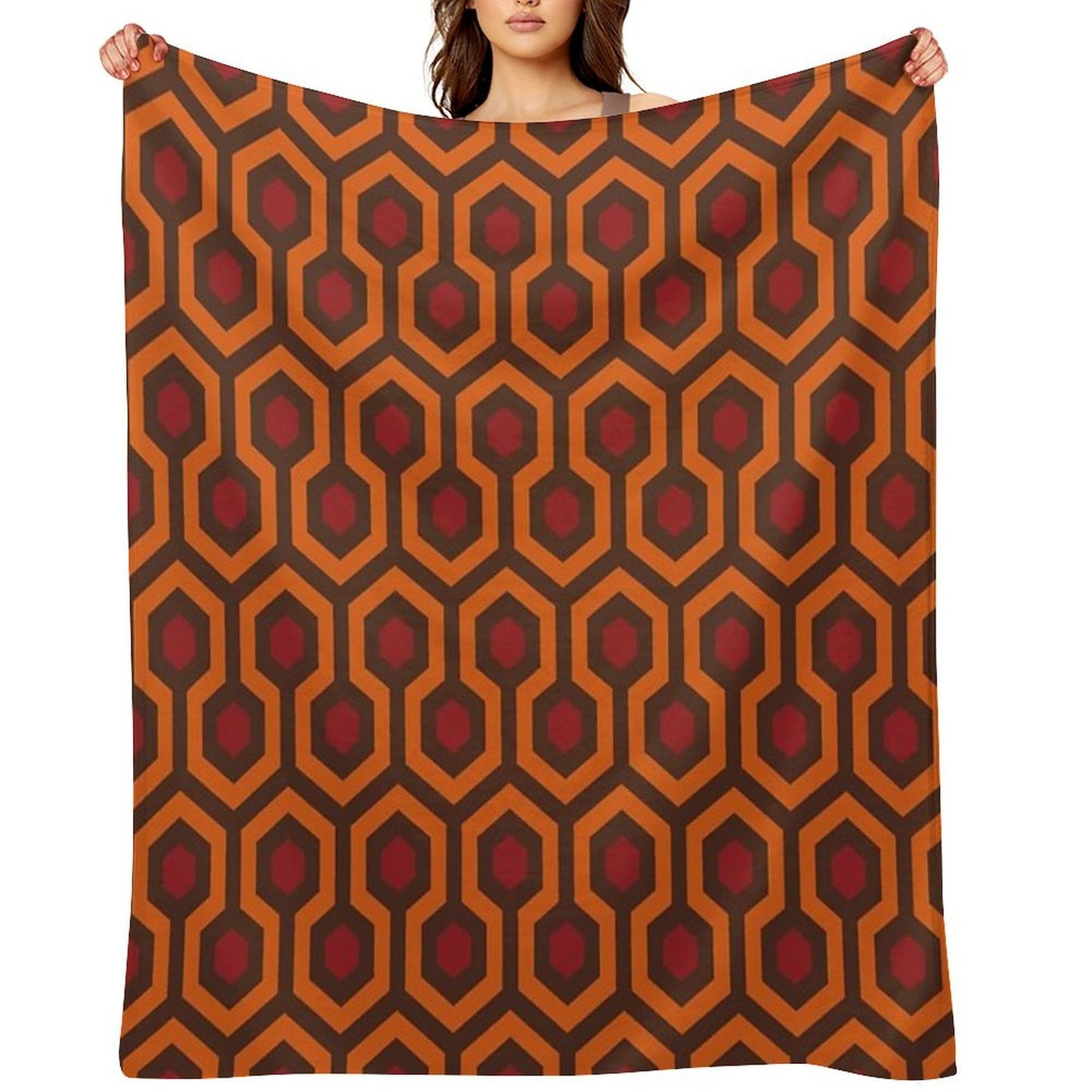 Geometric Pattern Looped Hexagons OrangeRedBrown Multi-functional Throw Blanket