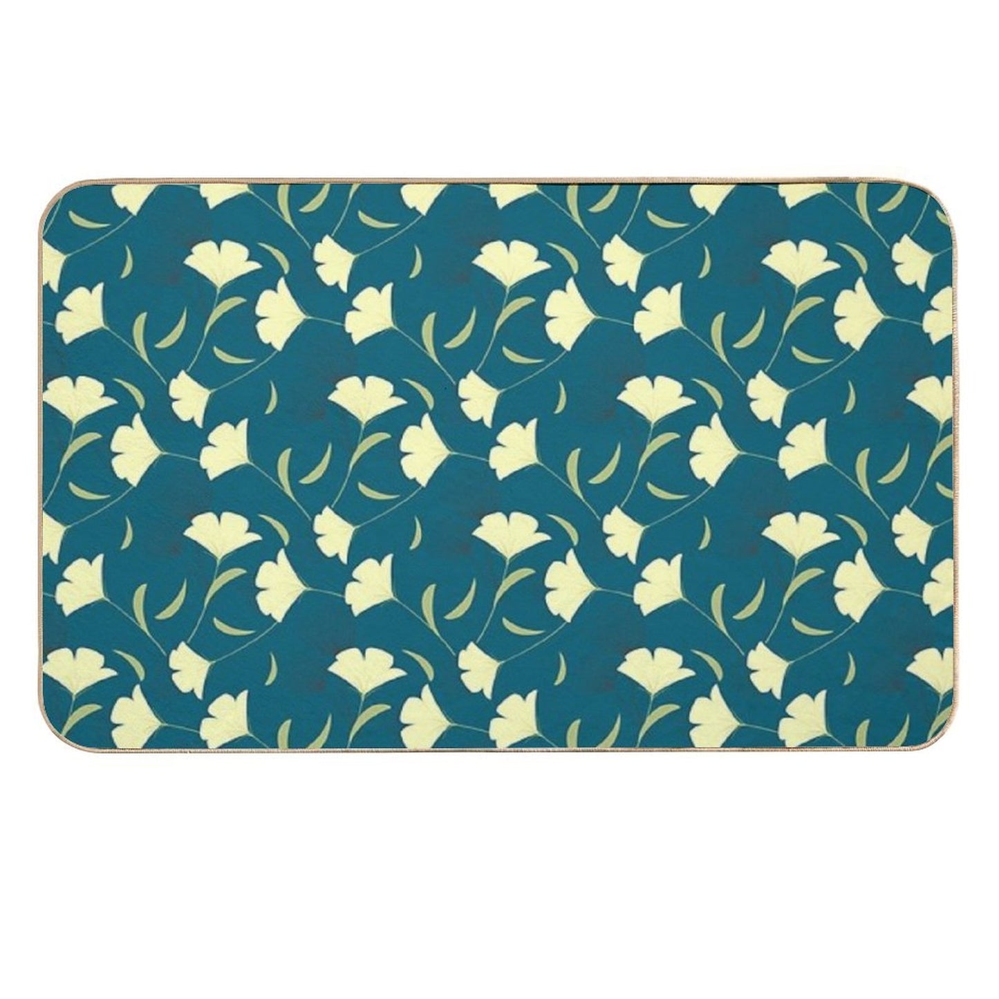 Teal Blue Floral Design Botanical Garden Rapid-Drying Bath Mat