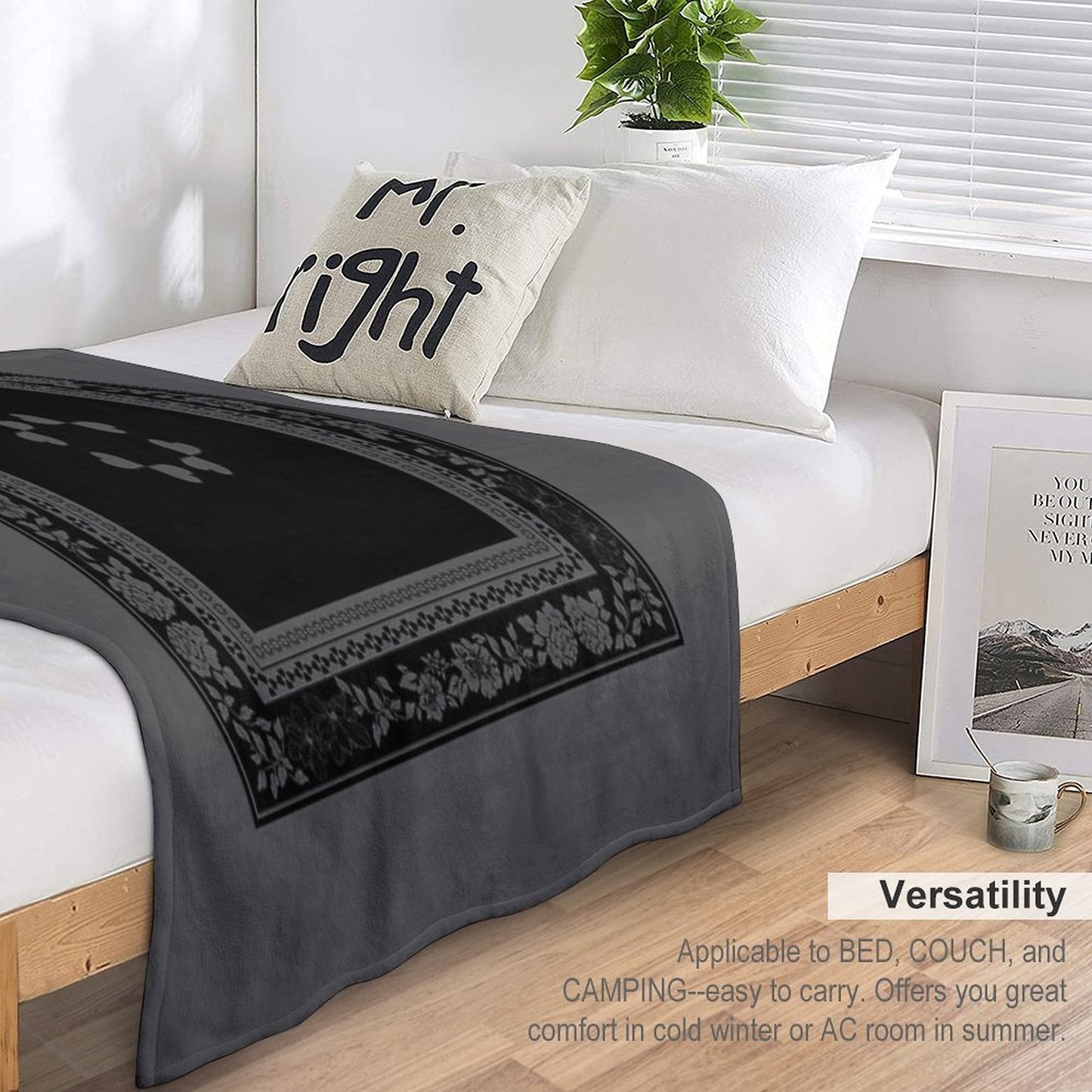 Love Garden Black & Grey Quick-dry Throw Blanket