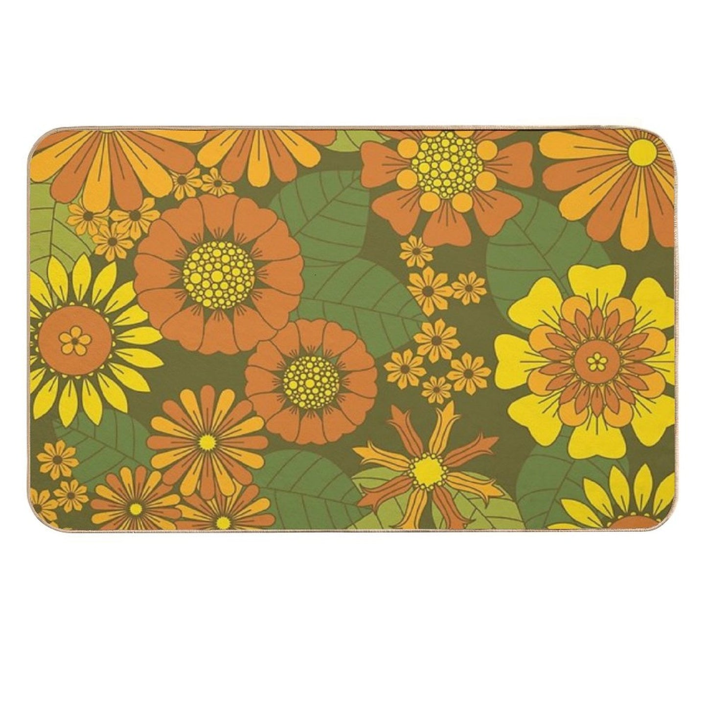 Orange, Brown, Yellow And Green Retro Daisy Pattern Durable Bath Mat
