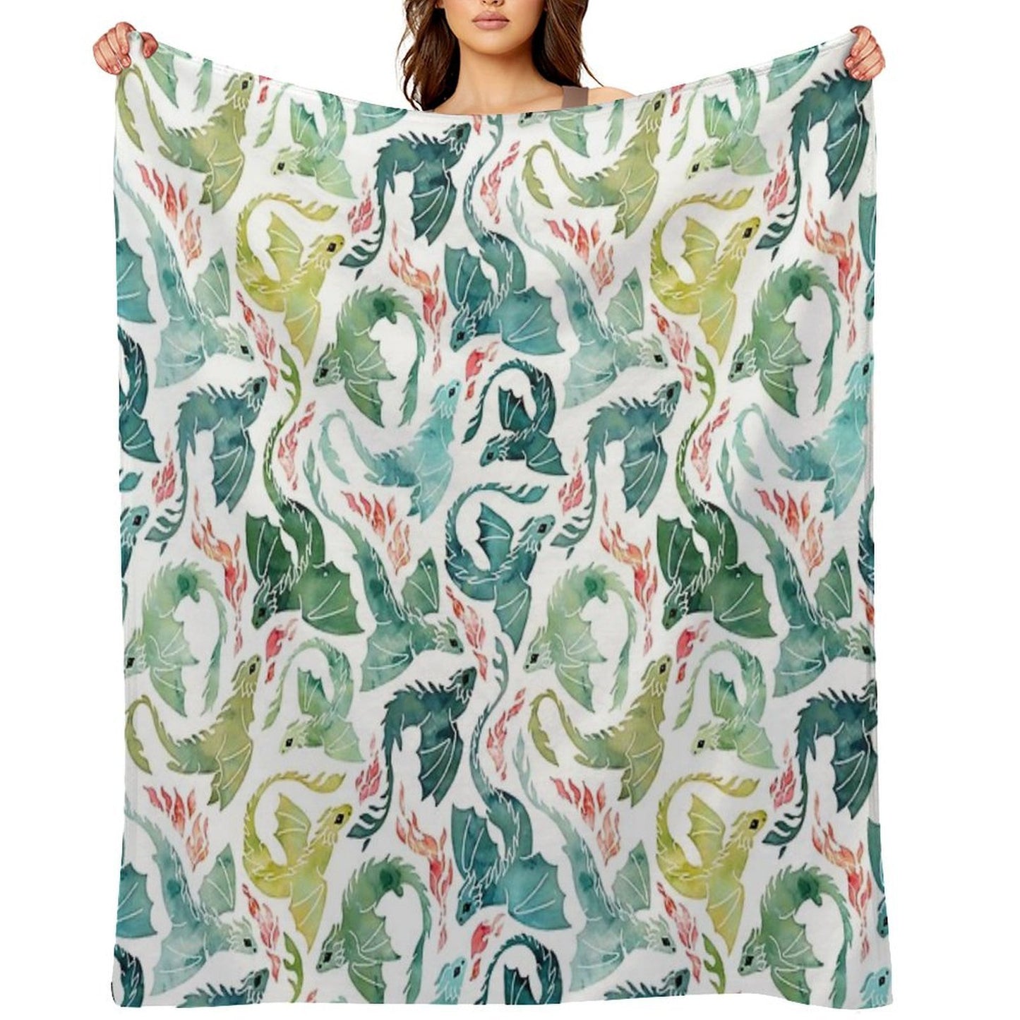 Dragon Fire Turquoise & Green Gift-ready Throw Blanket