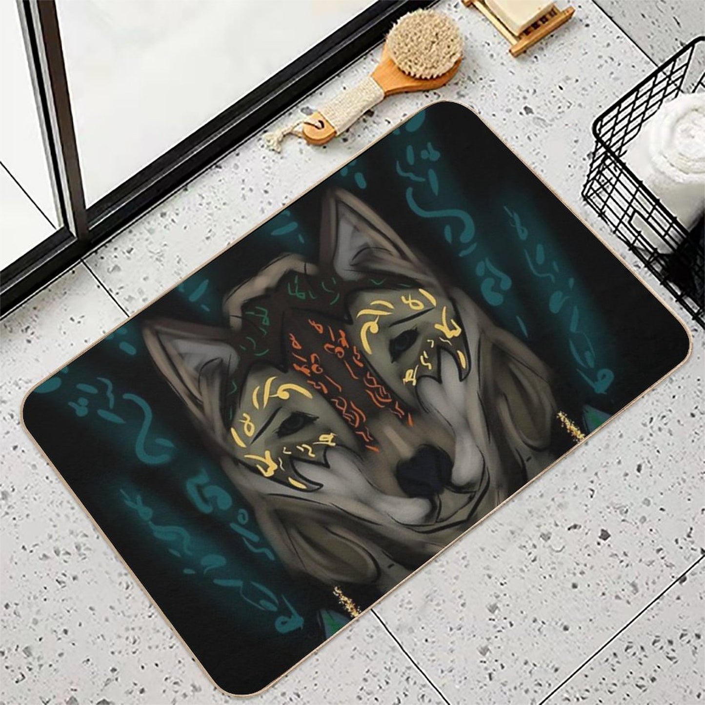 Totemic Wolf Dirt-Trapping Bath Mat