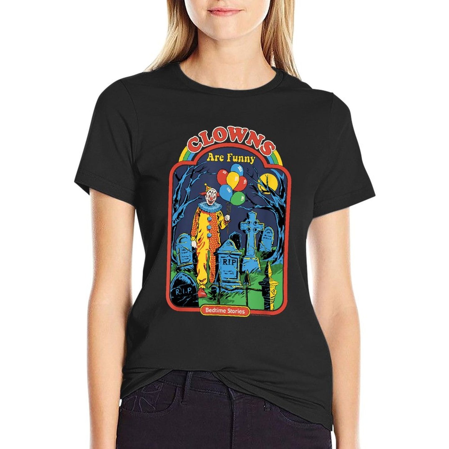 Steven Rhodes Clowns Are Funny Graveyard Retro Dark Humor Fade-proof Color T-Shirt