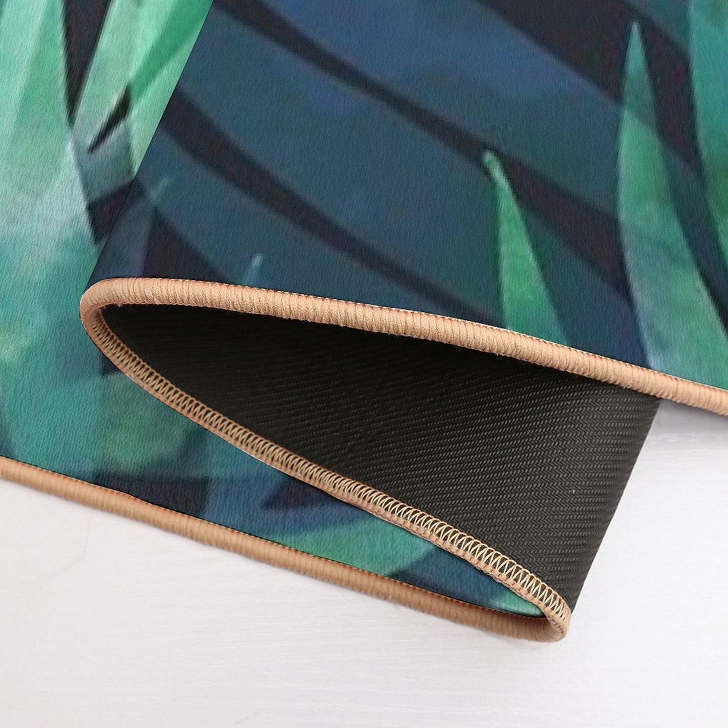 Dark Green Palms Leaves Pattern Slip-Resistant Bath Mat